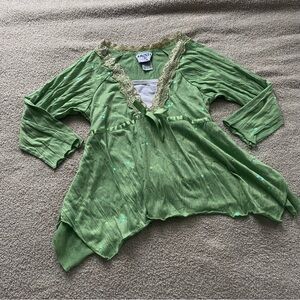 Vintage Kids Y2K boho green sequin long sleeve medium blouse